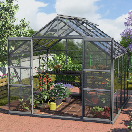 Szklarnia Mars 6,7 m² z aluminium i szkła hartowanego 3 mm w kolorze czarnym - Vitavia