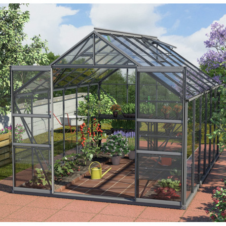 Szklarnia Mars 9,9 m² z aluminium i szkła hartowanego 3 mm w kolorze czarnym - Vitavia